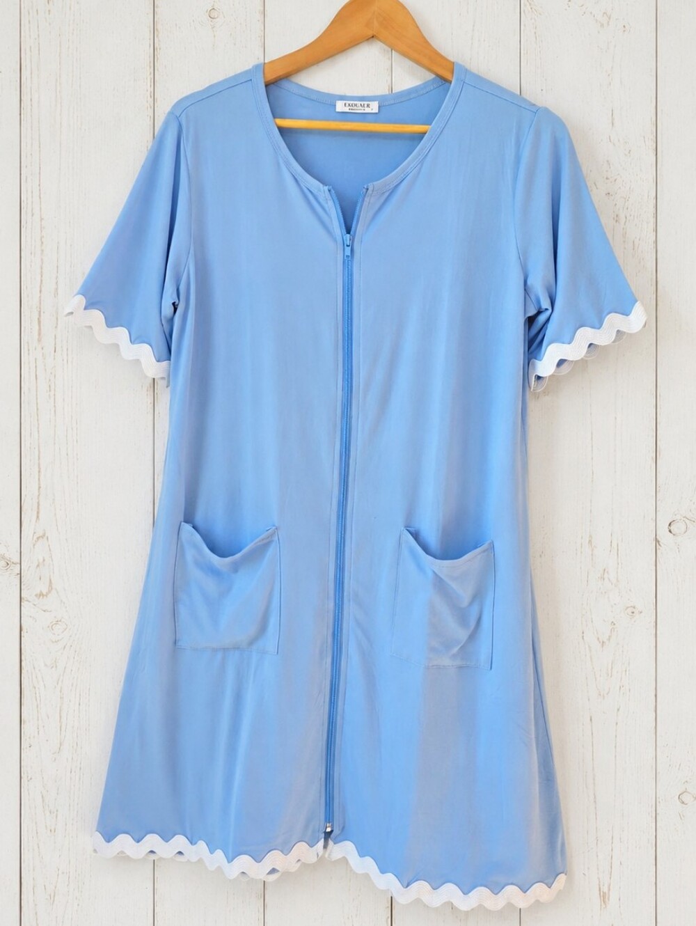 Ekouaer Blue Full Zip-Front Robe Housecoat With Pockets Size S Lightweight